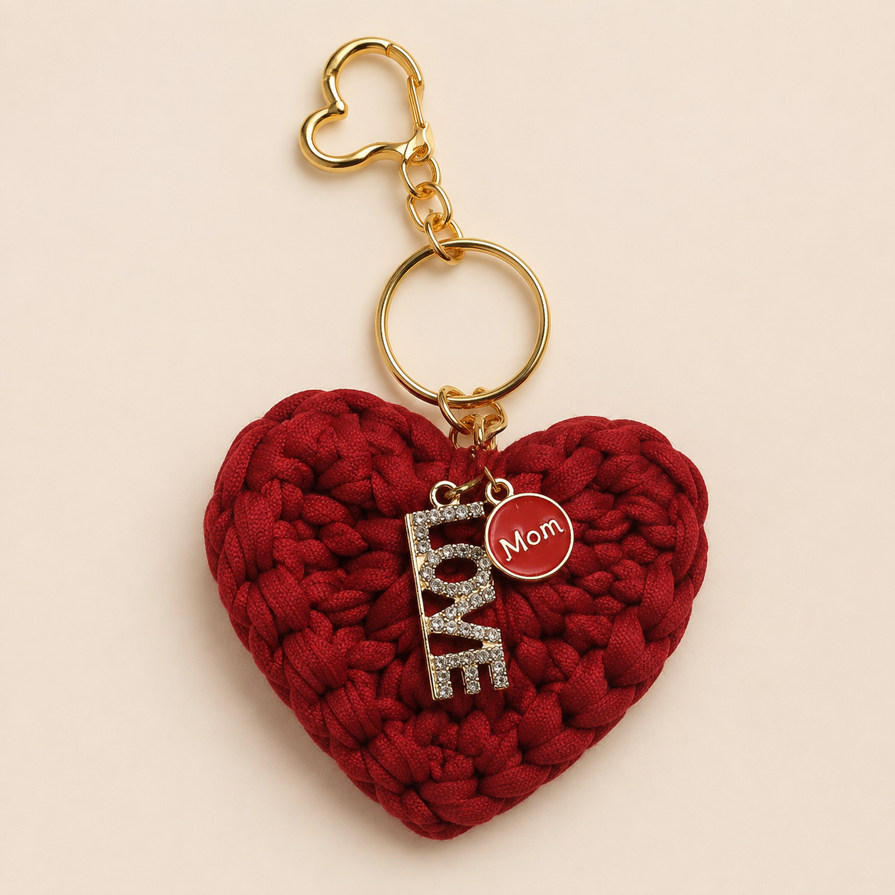 Handmade Crochet Keychain- Mom & Love Charm