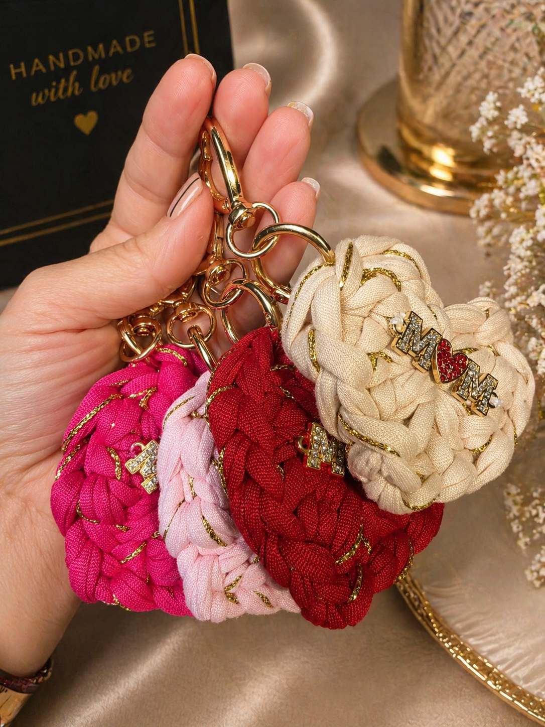 Handmade Crochet Keychain- Mom & Love Charm