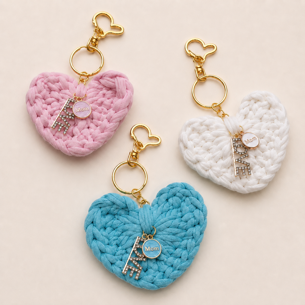 Handmade Crochet Keychain- Mom & Love Charm